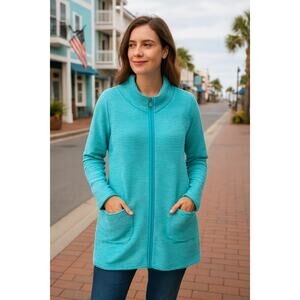 Soft Surroundings Corcovado Ribbed Sweater Cardigan Womens Size Large Pockets